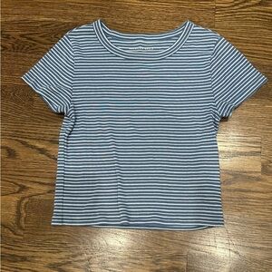 American Eagle Blue and White Striped Baby Tee Size M